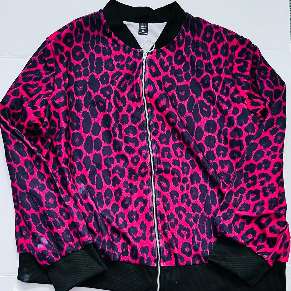 Stylish Pink Leopard Print Women's Jacket